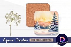 Watercolor winter landscape with snow Square Coaster PNG Product Image 1