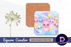 Cute pastel bunnies with stars Square Coaster PNG Product Image 1