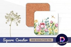 Watercolor flower garden square coaster png Product Image 1