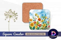 Watercolor floral border for Square Coaster PNG Product Image 1