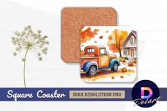 Watercolor truck with pumpkins Square Coaster PNG Product Image 1