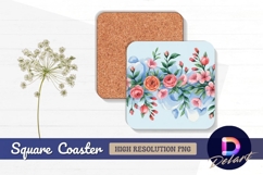 Watercolor floral border roses Square Coaster PNG Product Image 1