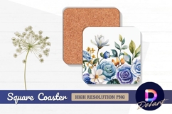 Watercolor flowers border square coaster png Product Image 1