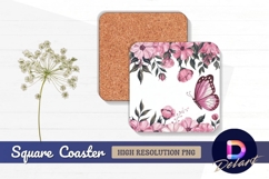Pink floral butterfly square coaster png image Product Image 1