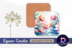 Watercolor flower arrangement square coaster png Product Image 1
