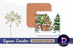 Watercolor gingerbread house christmas Square Coaster PNG Product Image 1