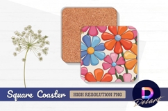Retro floral pattern Square Coaster PNG Product Image 1