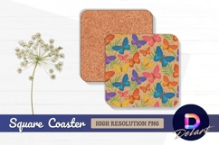 Colorful butterflies and foliage Square Coaster PNG Product Image 1
