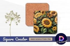 Sunflowers and butterfly square coaster png design Product Image 1