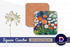 Vibrant floral garden acrylic painting Square Coaster PNG Product Image 1