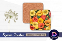 Colorful poppy flower floral Square Coaster PNG Product Image 1