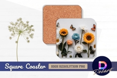 Sunflowers roses and butterflies square coaster png Product Image 1