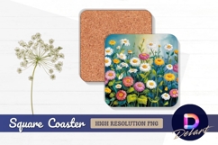 Colorful daisy flower field art Square Coaster PNG Product Image 1
