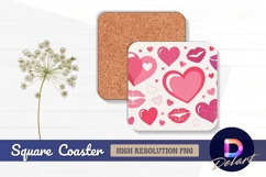 Pink hearts and lips pattern square coaster png Product Image 1