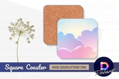 Pastel clouds sky with stars background Square Coaster PNG Product Image 1