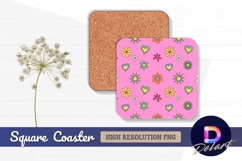 Groovy flowers hearts pink square coaster png Product Image 1