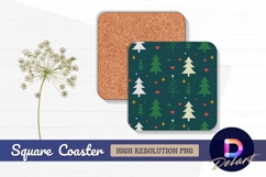 Festive christmas trees hearts pattern Square Coaster PNG Product Image 1