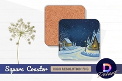 Snowy village scene square coaster png Product Image 1