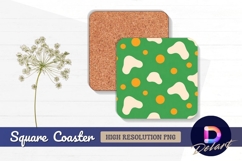 Retro green orange and white pattern Square Coaster PNG Product Image 1