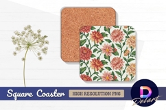 Floral pattern with dahlias square coaster png Product Image 1