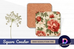 Red peonies flowers vintage style Square Coaster PNG Design Product Image 1
