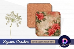 Floral textured background with red Square Coaster PNG Product Image 1
