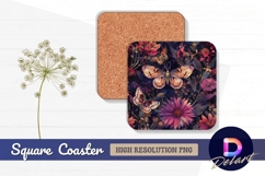 Butterflies and flowers dark floral garden Square Coaster Product Image 1