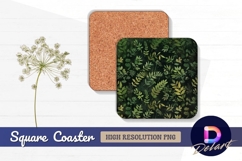 Lush green leaves dark Square Coaster PNG Design Product Image 1