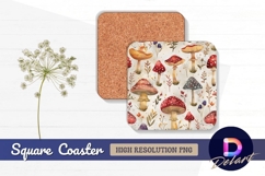 Watercolor mushroom pattern Square Coaster PNG Design Product Image 1