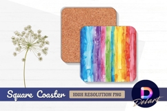 Watercolor stripes rainbow abstract Square Coaster PNG Desig Product Image 1