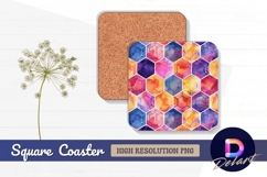 Watercolor hexagons Square Coaster PNG Design Product Image 1
