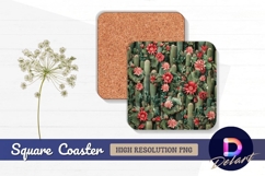 Blooming cactus garden with red flowers Square Coaster PNG Product Image 1