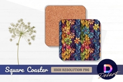 Knitted texture with floral Square Coaster PNG Design Product Image 1