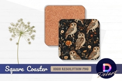 Owl and floral pattern dark Square Coaster PNG Design Product Image 1