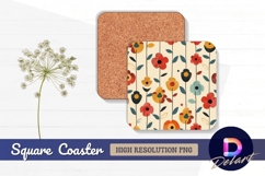 Floral pattern colorful flowers Square Coaster PNG Design Product Image 1