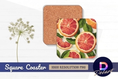 Grapefruit slices and leaves Square Coaster PNG Design Product Image 1