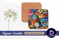Colorful felt flower arrangement Square Coaster PNG Design Product Image 1