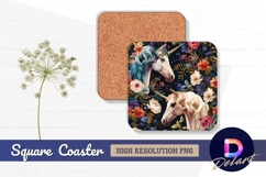 Two unicorns surrounded by colorful flowers Square Coaster Product Image 1