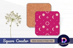 Celestial pattern with sun moon and stars Square Coaster PNG Product Image 1