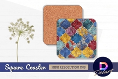 Colorful cracked paint arabesque pattern square coaster png Product Image 1