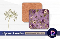 Purple floral with bees square coaster png Product Image 1