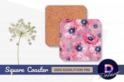 Pink poppies floral seamless pattern square coaster png Product Image 1