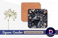 Floral unicorn gray elegant square coaster png Product Image 1