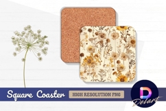 Beige and yellow flower repeating Square Coaster PNG Product Image 1