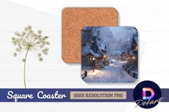 Snowy village Square Coaster PNG Product Image 1