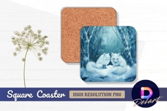 Two arctic foxes in snowy winter Square Coaster PNG Product Image 1