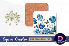 Blue poppies and butterfly square coaster png Product Image 1