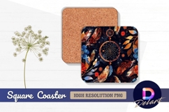Dreamcatcher feathers and floral Square Coaster PNG Product Image 1