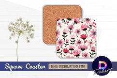 Floral pattern with blue and purple Square Coaster PNG Product Image 1