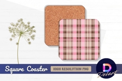 Pink and green plaid seamless pattern square coaster png Product Image 1